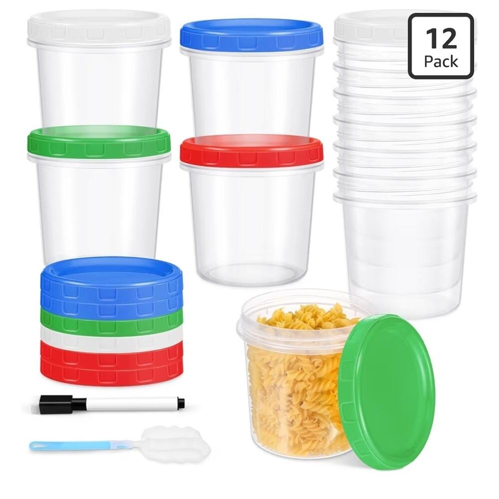 12 Pack 32 oz Plastic Food Storage with Twist Top Lids, Meal Prep Containers